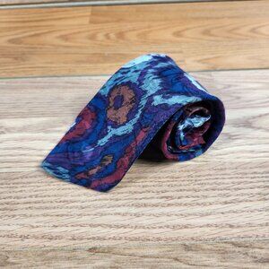 LUomo Italy 100% Silk Multicolor Abstract Floral Pattern Necktie 50.5" Long